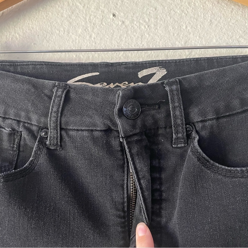 Seven7 Tummyless High Rise Skinny Jeans Women’s 8 Black Distressed Ripped - Picture 5 of 13